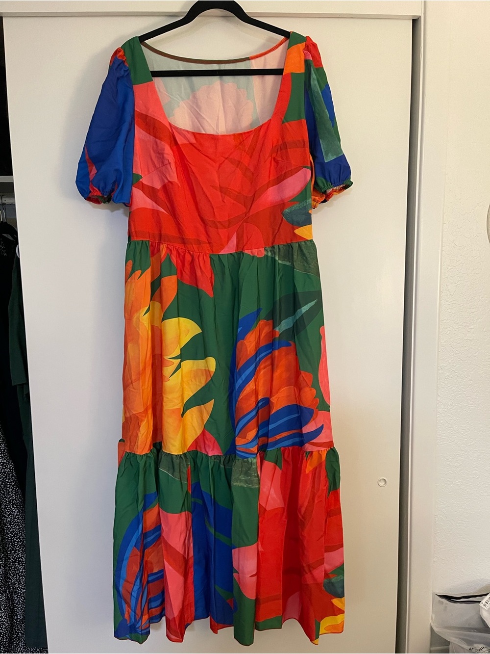 SHEIN Multicolor Floral Midi Dress - Green, Red, Blue, Orange, Pink